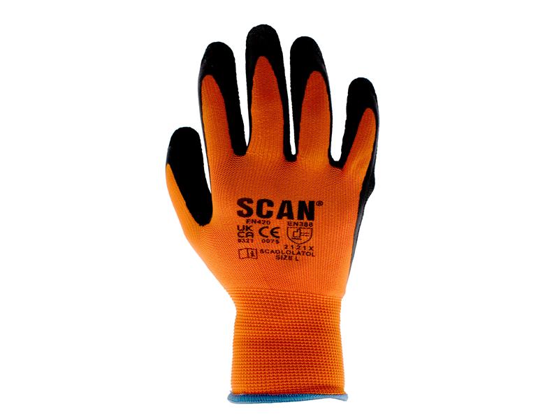 Scan Hi-Vis Orange Foam Latex Coated Gloves - L (Size 9) SCAGLOLATOL