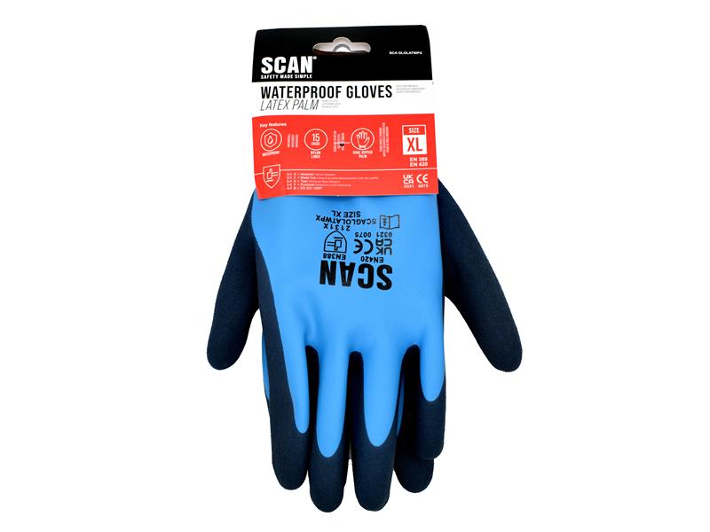 Scan Waterproof Latex Gloves - XL (Size 10) SCAGLOLATWPX