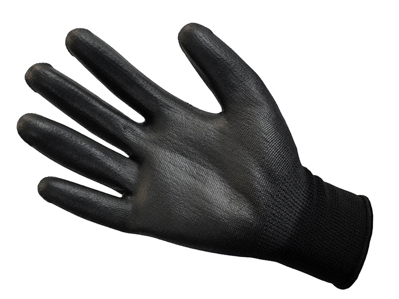 Scan Black PU Coated Gloves - M (Size 8) (12 Pairs) SCAGLOPU12M