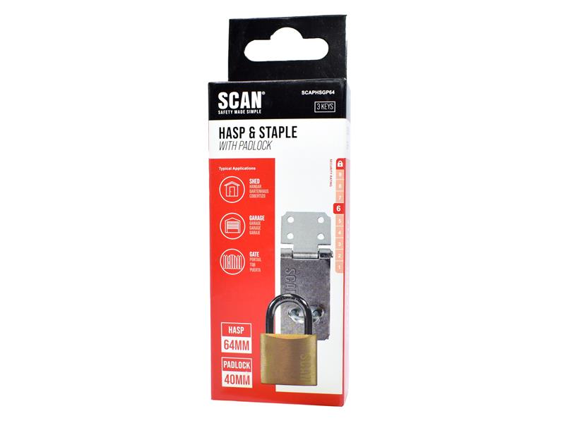 Scan Hasp and Staple 64mm 40mm Padlock With 3 keys SCAPHSGP64