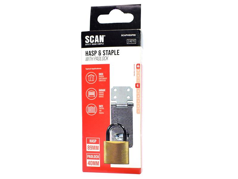 Scan Hasp and Staple 89mm 40mm Padlock With 3 keys SCAPHSGP89