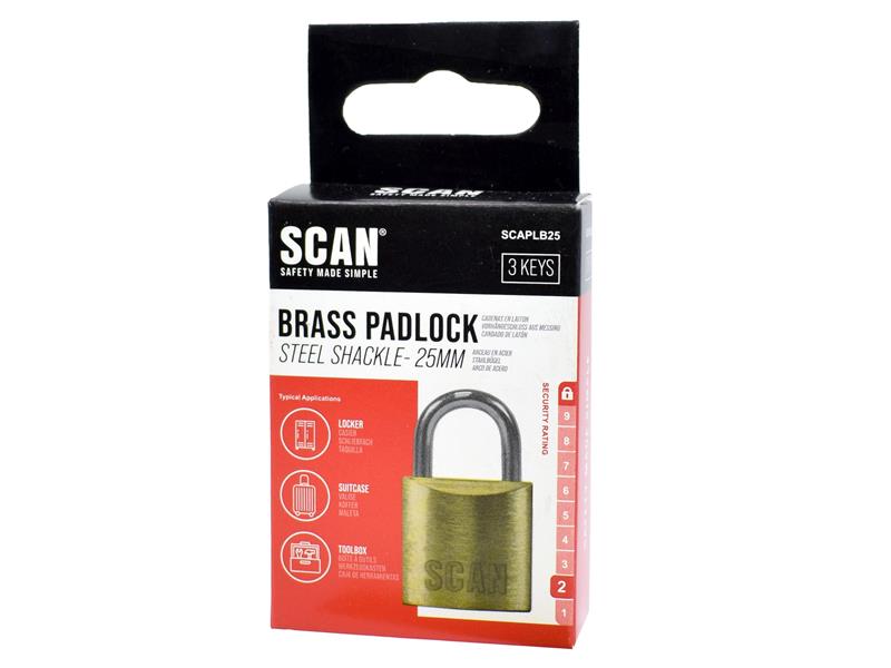 Scan Brass Padlock 25mm With 3 keys SCAPLB25