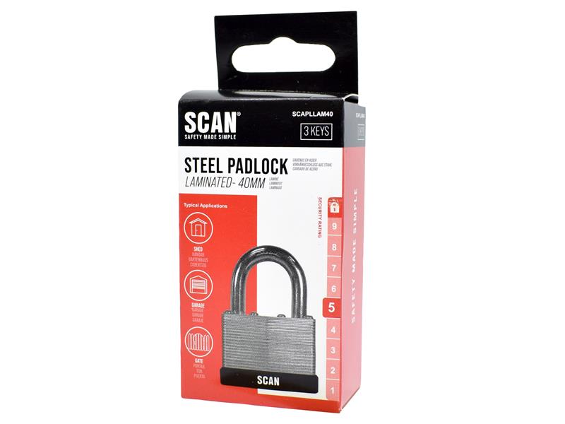 Scan Laminated Steel Padlock 40mm Keyed Alike Pack of 2 SCAPLLAM40KA