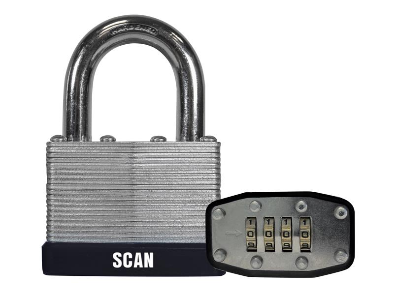 Scan Laminated Steel Combination Padlock 50mm Case Hardened Shackle SCAPLLAM50C