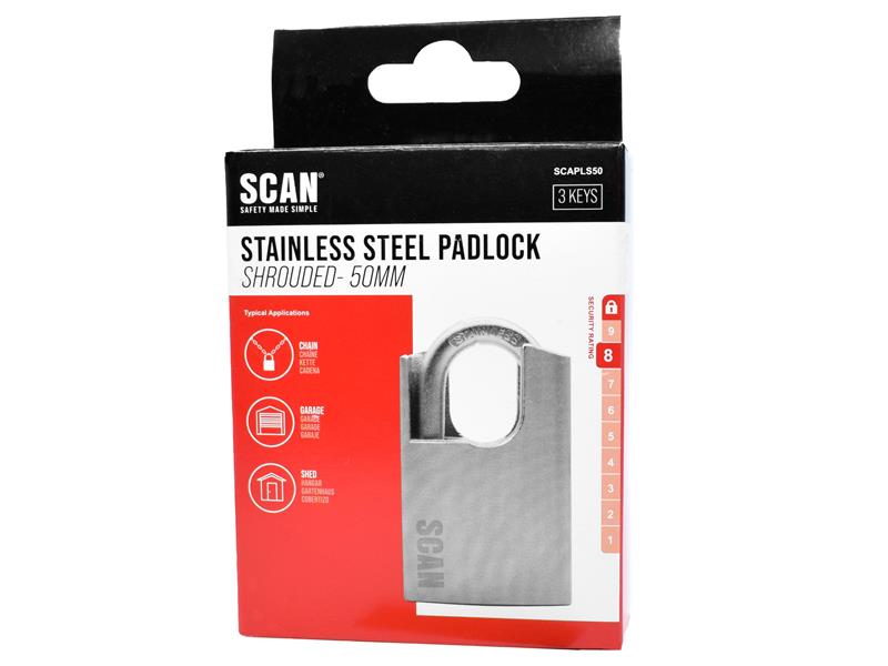 Scan Stainless Steel Shrouded Padlock 50mm Shackle Height 31mm SCAPLS50