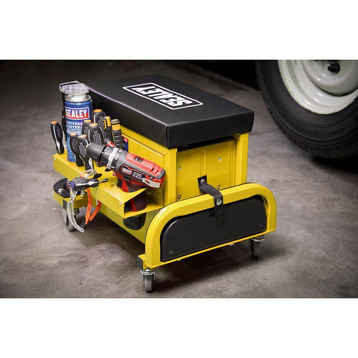 Sealey Mechanic's Utility Seat & Toolbox - Yellow SCR18Y