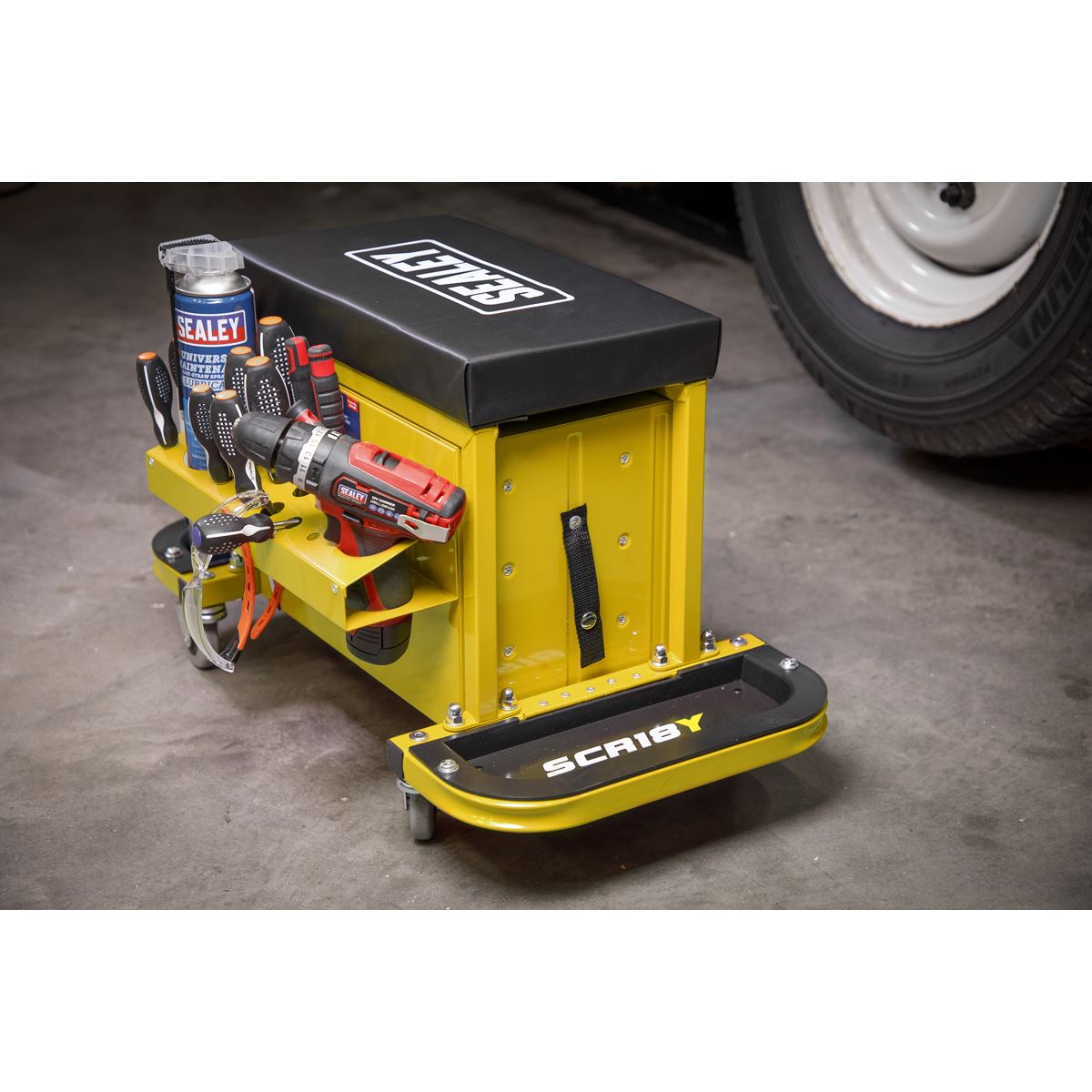 Sealey Mechanic's Utility Seat & Toolbox - Yellow SCR18Y
