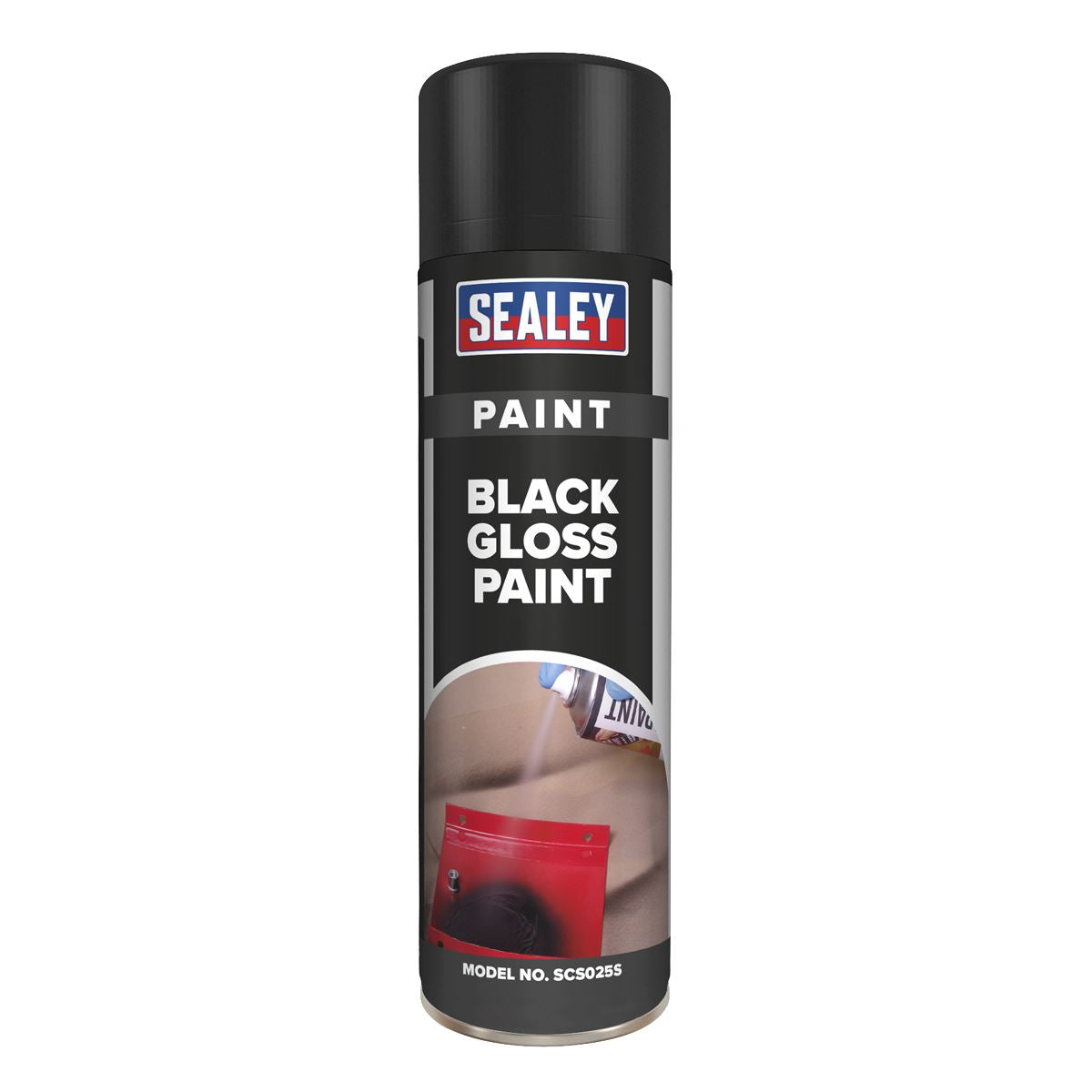 Sealey Black Gloss Paint 500ml Can Fast Drying Acrylic Based SCS025S