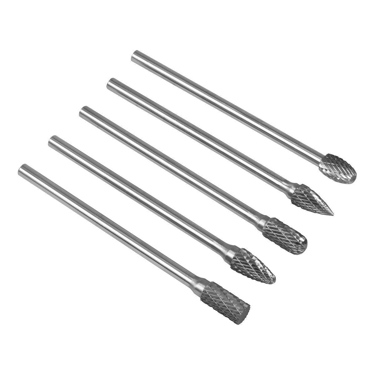 Sealey Tungsten Carbide Rotary Burr Set Extra Long 5pc Shaft 6mm SDBK5XL