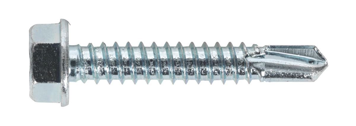 Sealey Self-Drilling Screw 6.3 x 38mm Hex Head Zinc Pack of 100 SDHX6338