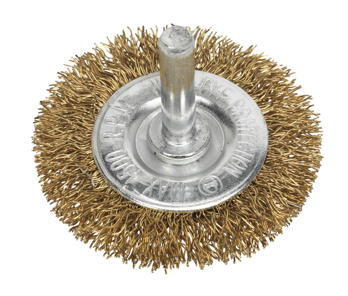Sealey Flat Wire Brush �50mm with 6mm Shaft SFB50