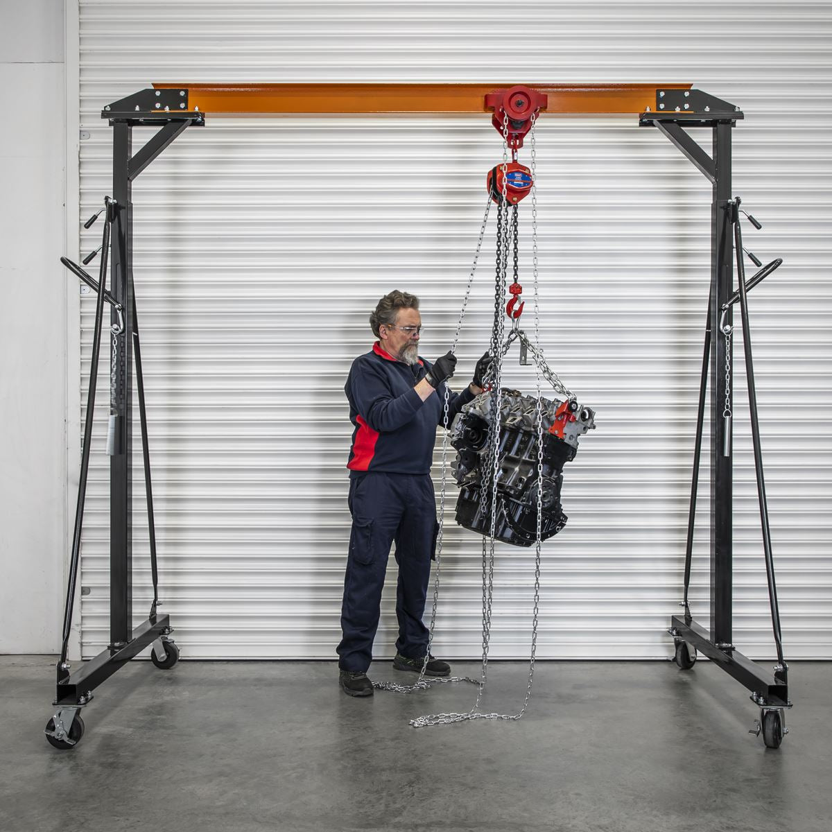 Sealey Portable Gantry Crane Adjustable 1 Tonne with Geared Trolley Combo SG1000KITG