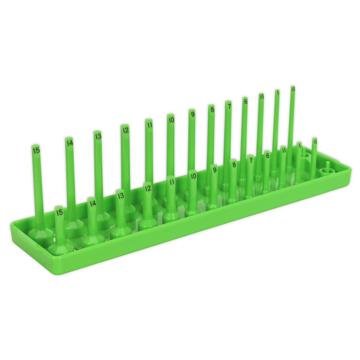 Sealey 1/4"D Socket Holder Hi Vis 4-15mm Holds 14 Standard & 14 Deep SH1414HV