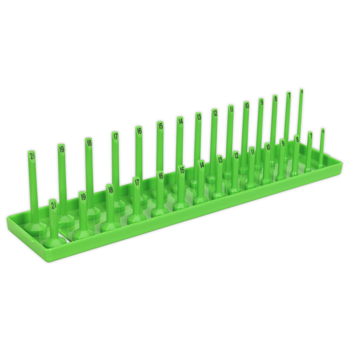 Sealey Socket Holder 3/8"D 6 to 21mm Hi-Vis Green 15 Standard 15 Deep SH3815HV