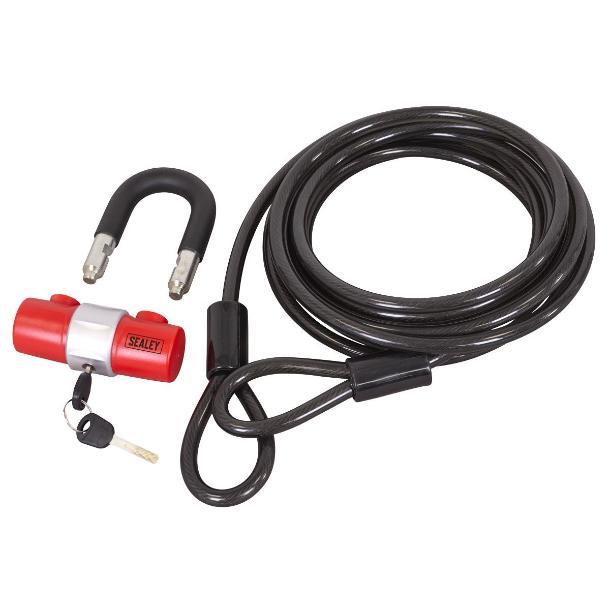 Sealey Motorcycle Cable Lock 5m Cut Resistant With Padlock And Key Set SHGCL5