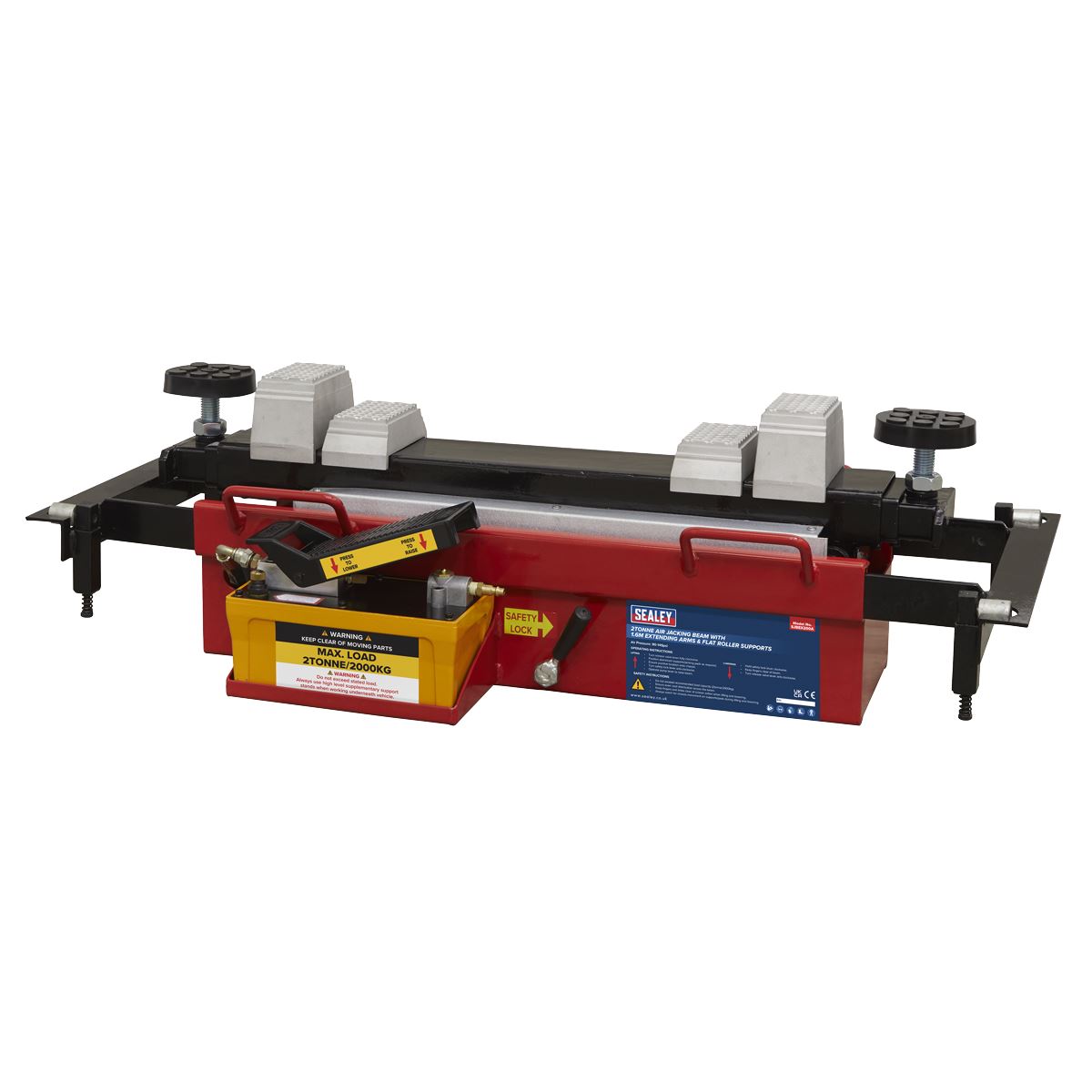 Sealey Air Jacking Beam 2 Tonne with Arm Extenders & Flat Roller Supports SJBEX200A