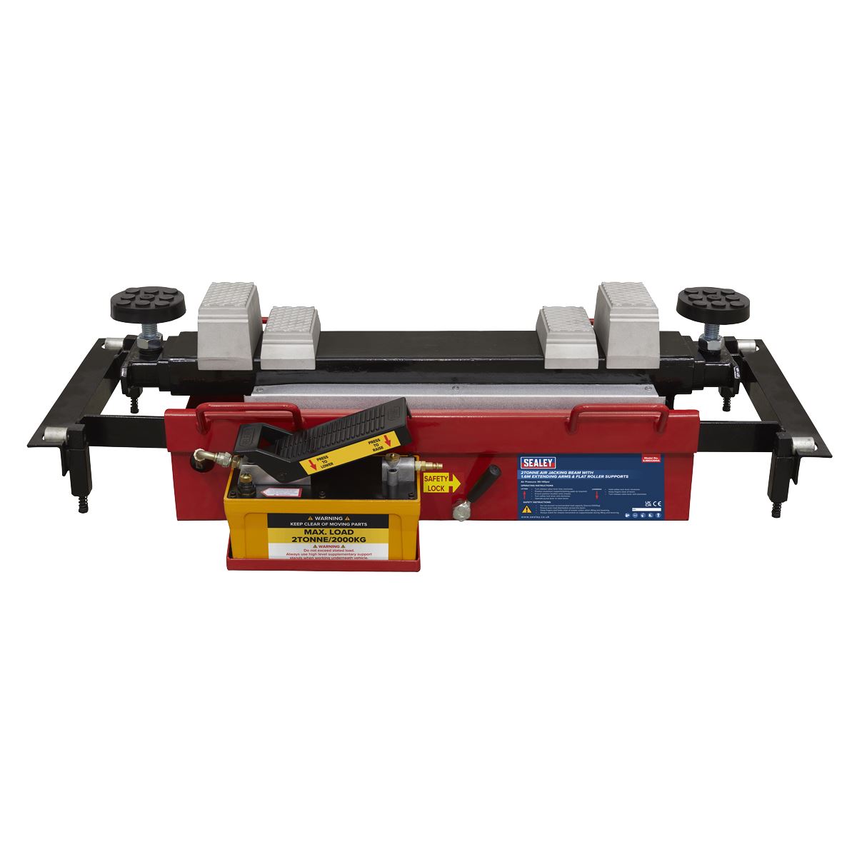 Sealey Air Jacking Beam 2 Tonne with Arm Extenders & Flat Roller Supports SJBEX200A