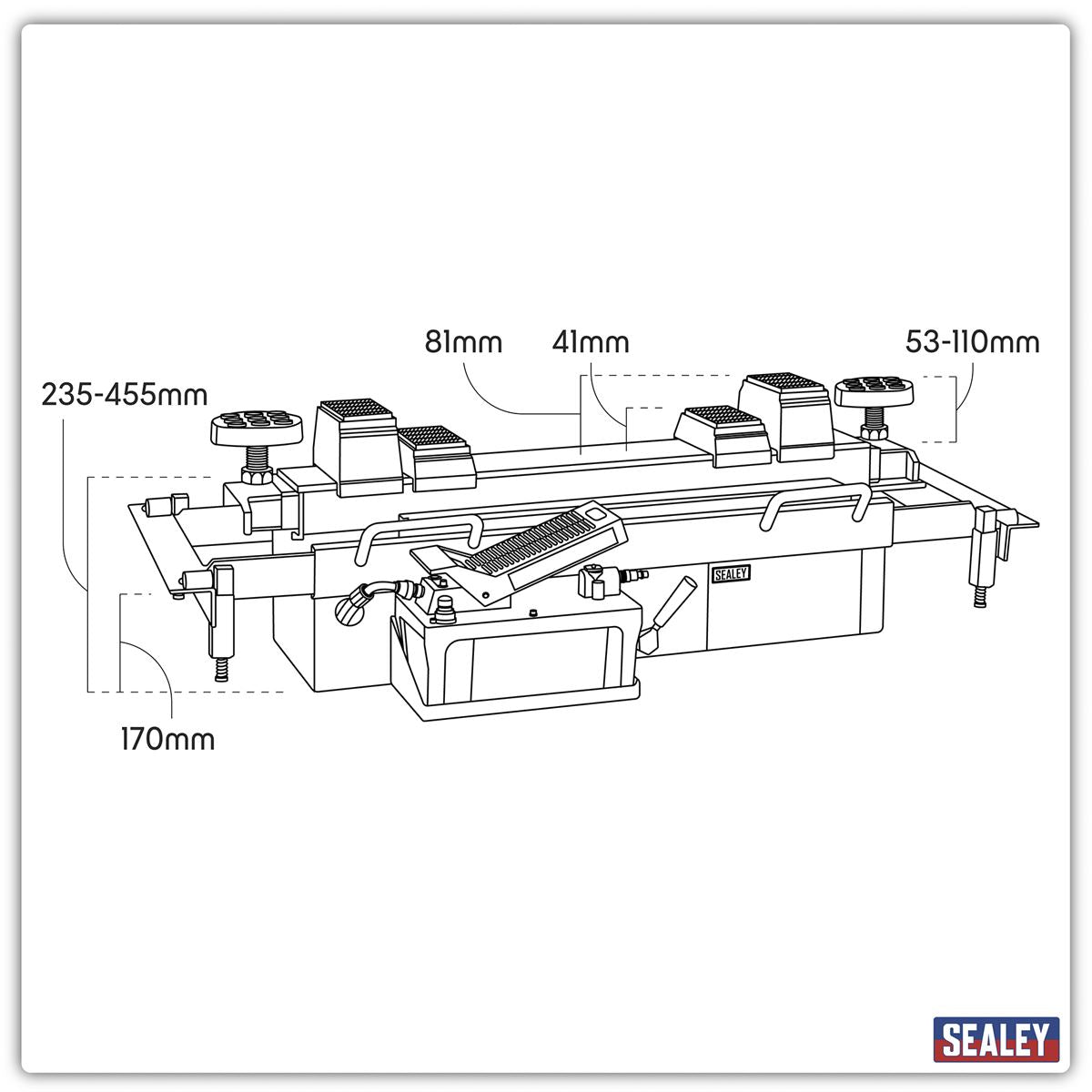 Sealey Jacking Beam 2 Tonne with Arm Extenders & Flat Roller Supports SJBEX200