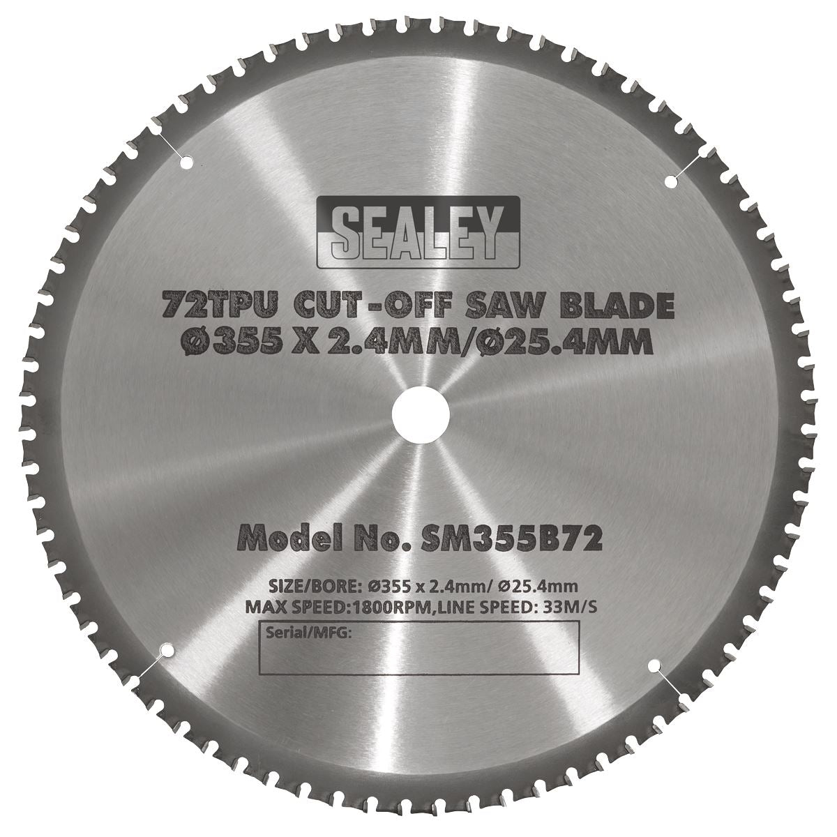 Sealey Cut Off Saw Blade 355 x 2.4mm 25.4mm 72tpu steel wood aluminium SM355B72