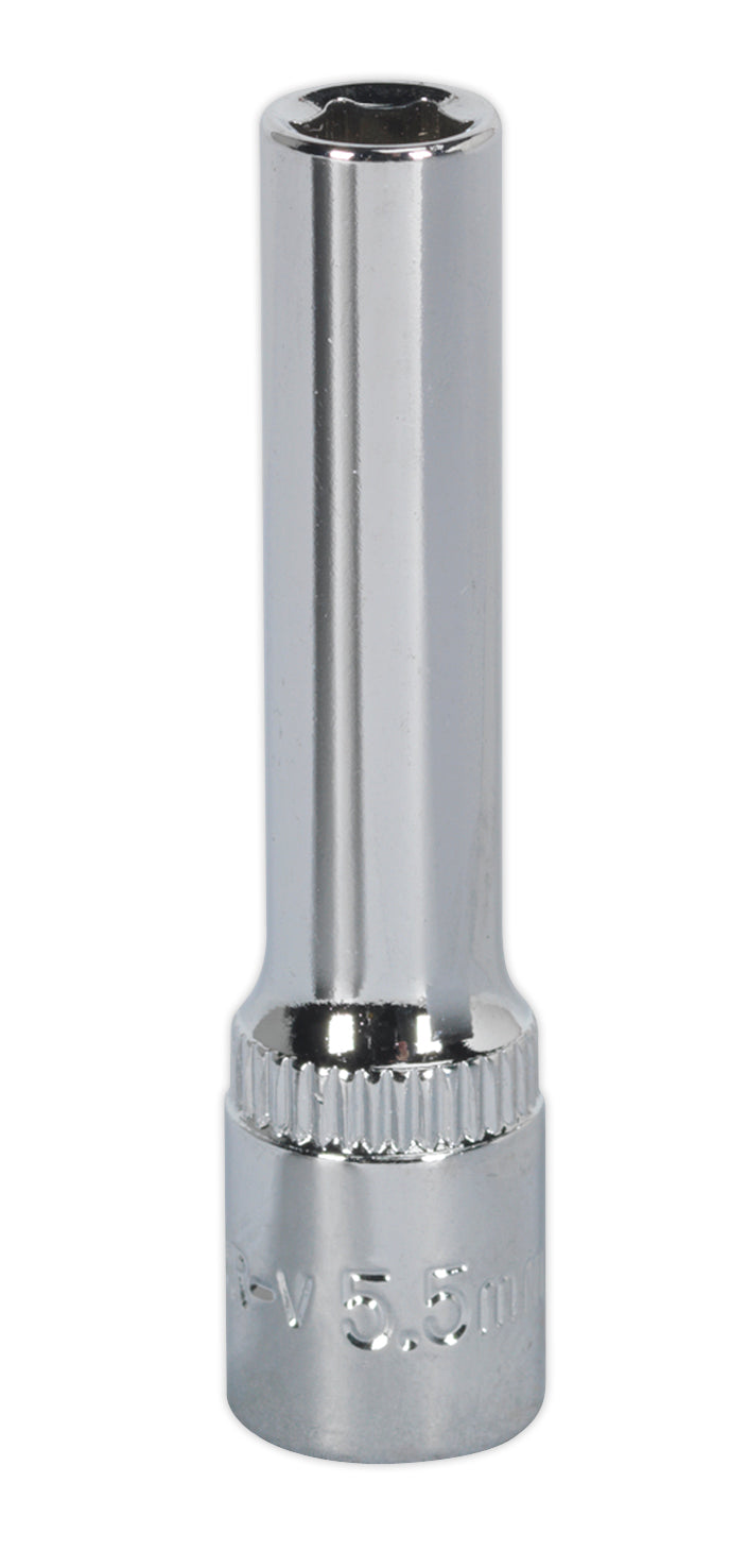 Sealey Deep 1/4"Sq Drive 5.5mm Metric WallDrive Socket Fully Polished SP14055D