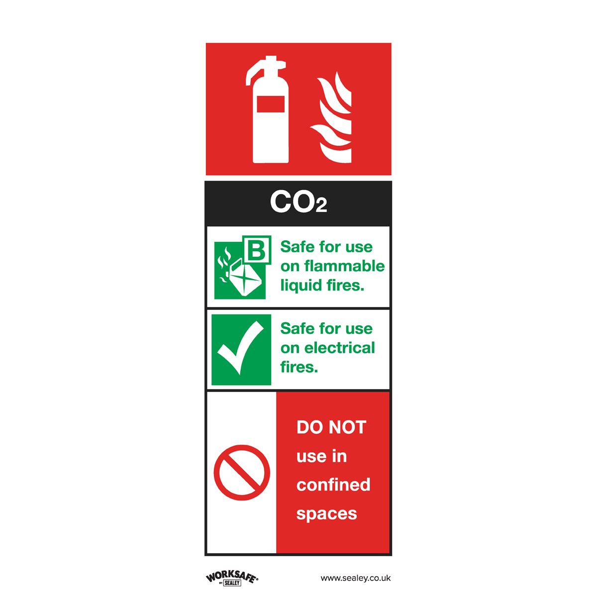Sealey Safe Conditions Safety Sign - CO2 Fire Extinguisher - Rigid Plastic SS21P1
