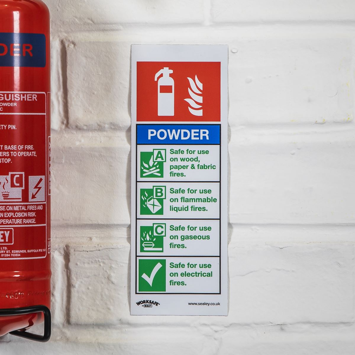 Sealey Safe Conditions Safety Sign - Powder Fire Extinguisher - Self-Adhesive Vinyl SS52V1