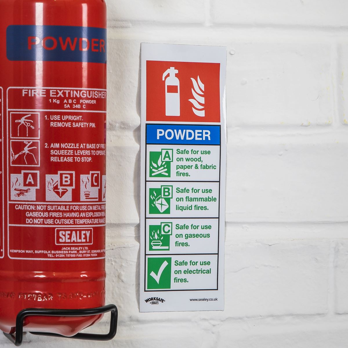 Sealey Safe Conditions Safety Sign - Powder Fire Extinguisher - Self-Adhesive Vinyl SS52V1