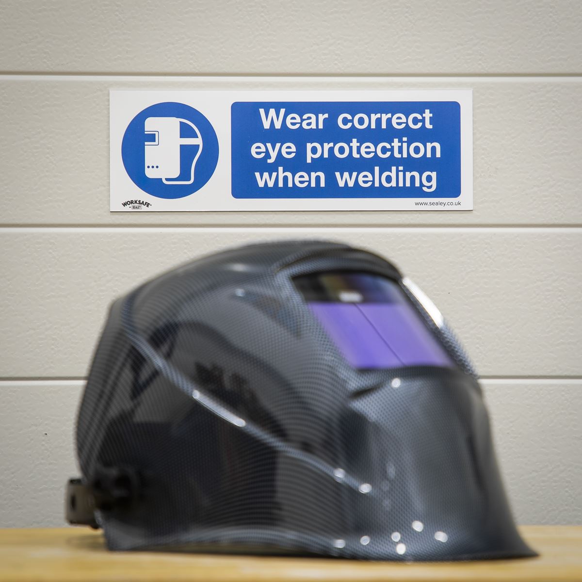 Sealey Mandatory Safety Sign - Wear Eye Protection When Welding - Self-Adhesive Vinyl - Pack of 10 SS54V10