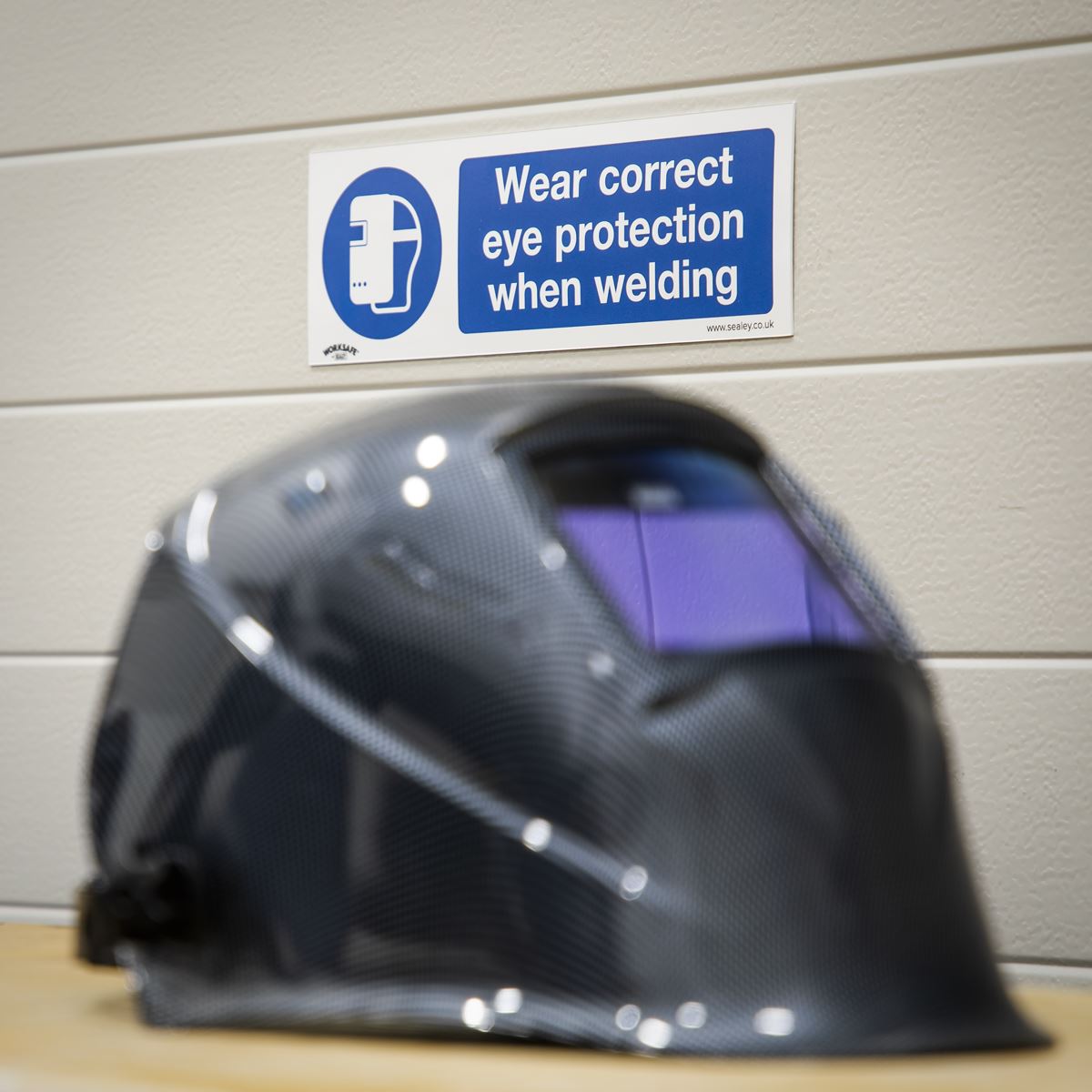 Sealey Mandatory Safety Sign - Wear Eye Protection When Welding - Self-Adhesive Vinyl - Pack of 10 SS54V10