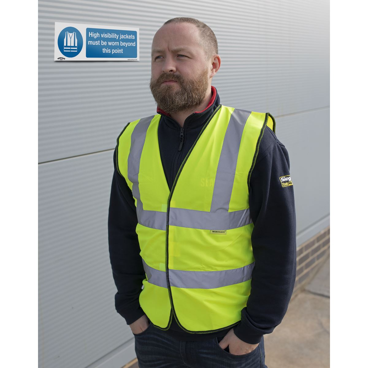 Sealey Mandatory Safety Sign - High Visibility Jackets Must Be Worn Beyond This Point - Self-Adhesive Vinyl SS9V1
