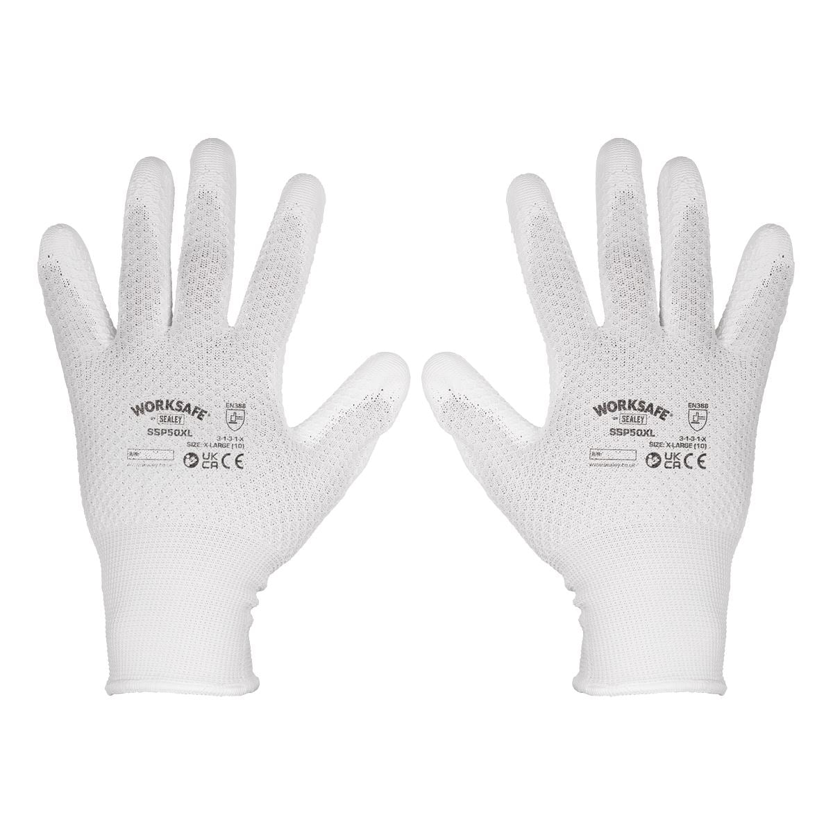 Sealey White Precision Grip gloves - (X-Large) - Pack of 6 Pairs SSP50XL/6