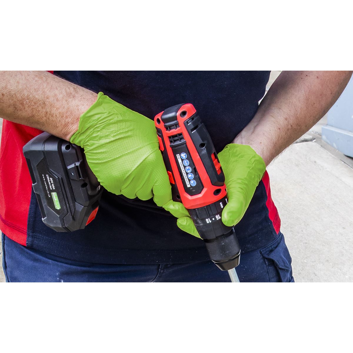 Sealey Extra Thick Nitrile Powder Free Gloves Hi-Vis Green XL Pack 50 SSP54XL