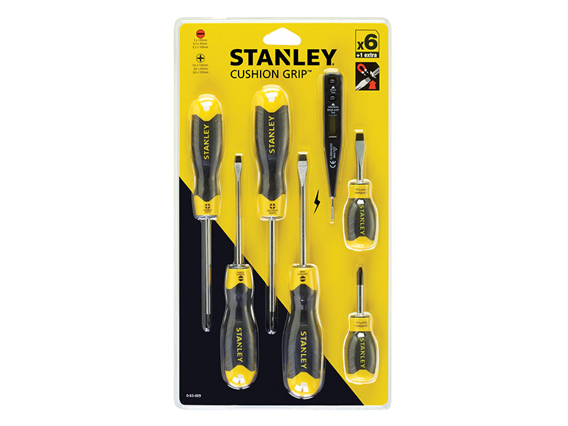 STANLEY® Cushion Grip Screwdriver Set, 7 Piece/Voltage Tester STA065009