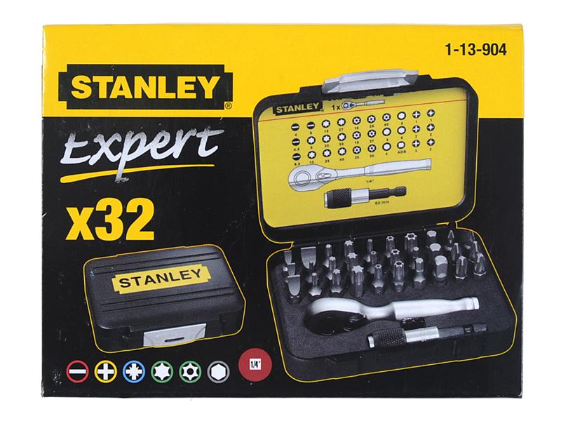 STANLEY FatMax Screwdriver Bit & Ratchet Set 32 Piece Durable Case STA113904
