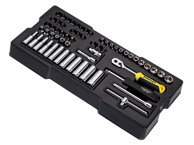 STANLEY 1/4in Drive Metric Socket And Bit Set 60 Piece Deep Standard STA174175