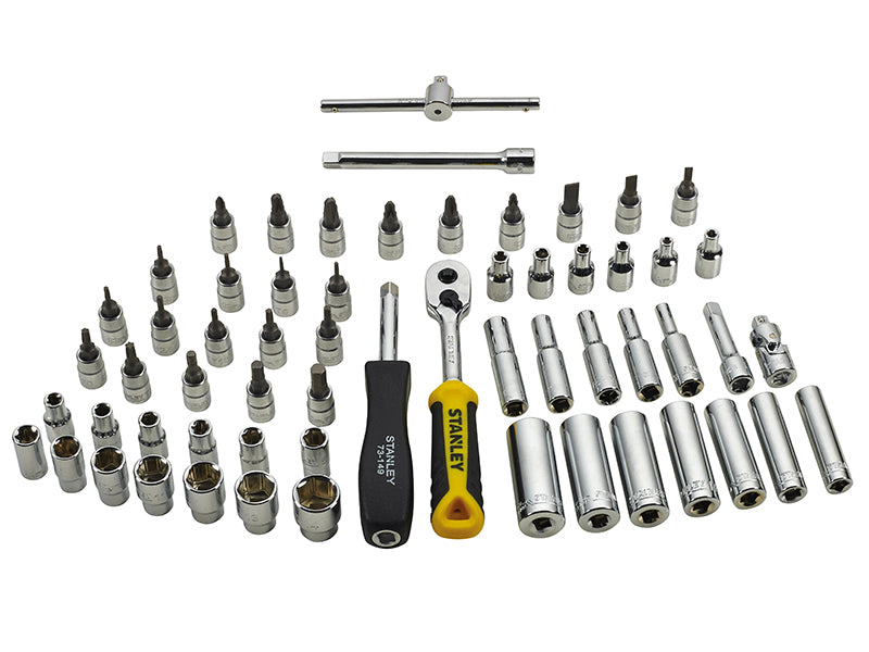 STANLEY 1/4in Drive Metric Socket And Bit Set 60 Piece Deep Standard STA174175