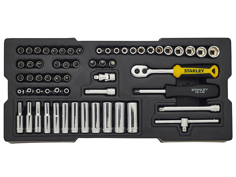 STANLEY 1/4in Drive Metric Socket And Bit Set 60 Piece Deep Standard STA174175