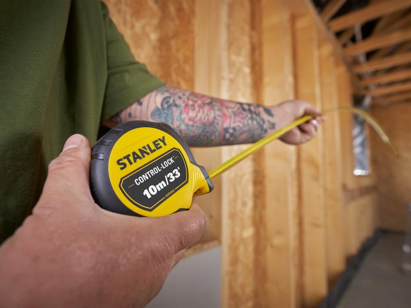 STANLEY Pocket Tape 10m 33ft Width 25mm CONTROL LOCK Metric Imperial STA537237