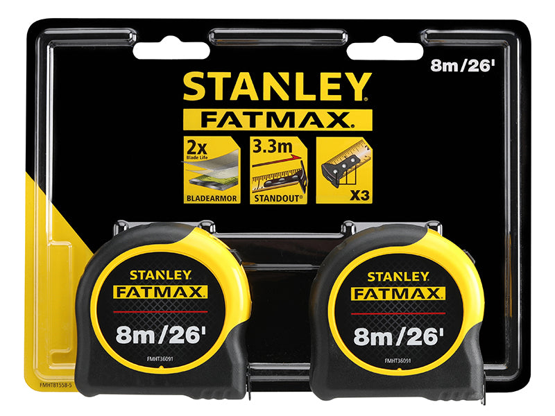 STANLEY® FatMax® Classic Tape Twin Pack 8m/26ft (Width 32mm) STA581558