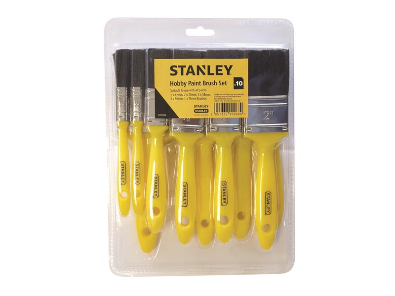 STANLEY® Hobby Paint Brush Set of 10 12(2) 25(2) 38(3) 50(2) & 75mm STAHOBBY10