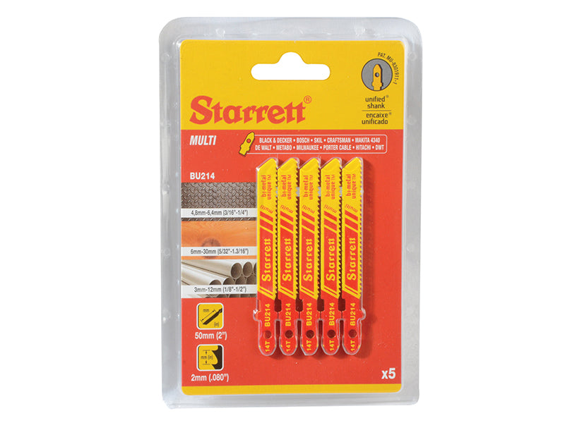 Starrett BU214-5 Multi Purpose Jig Saw Blades Pack of 5 STRBU2145