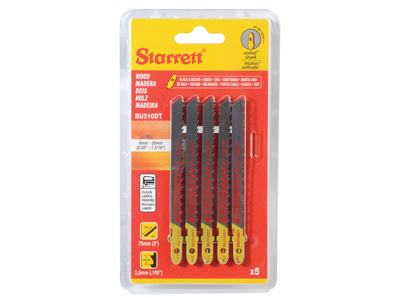 Starrett BU310DT-5 Wood Cutting Jigsaw Blades Pack of 5 STRBU310DT5