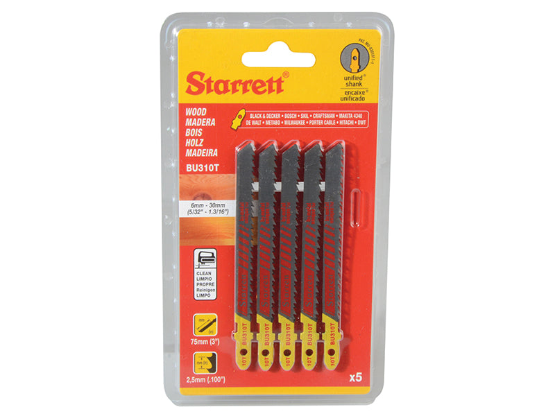 Starrett BU310T-5 Wood Cutting Jigsaw Blades Pack of 5 STRBU310T5