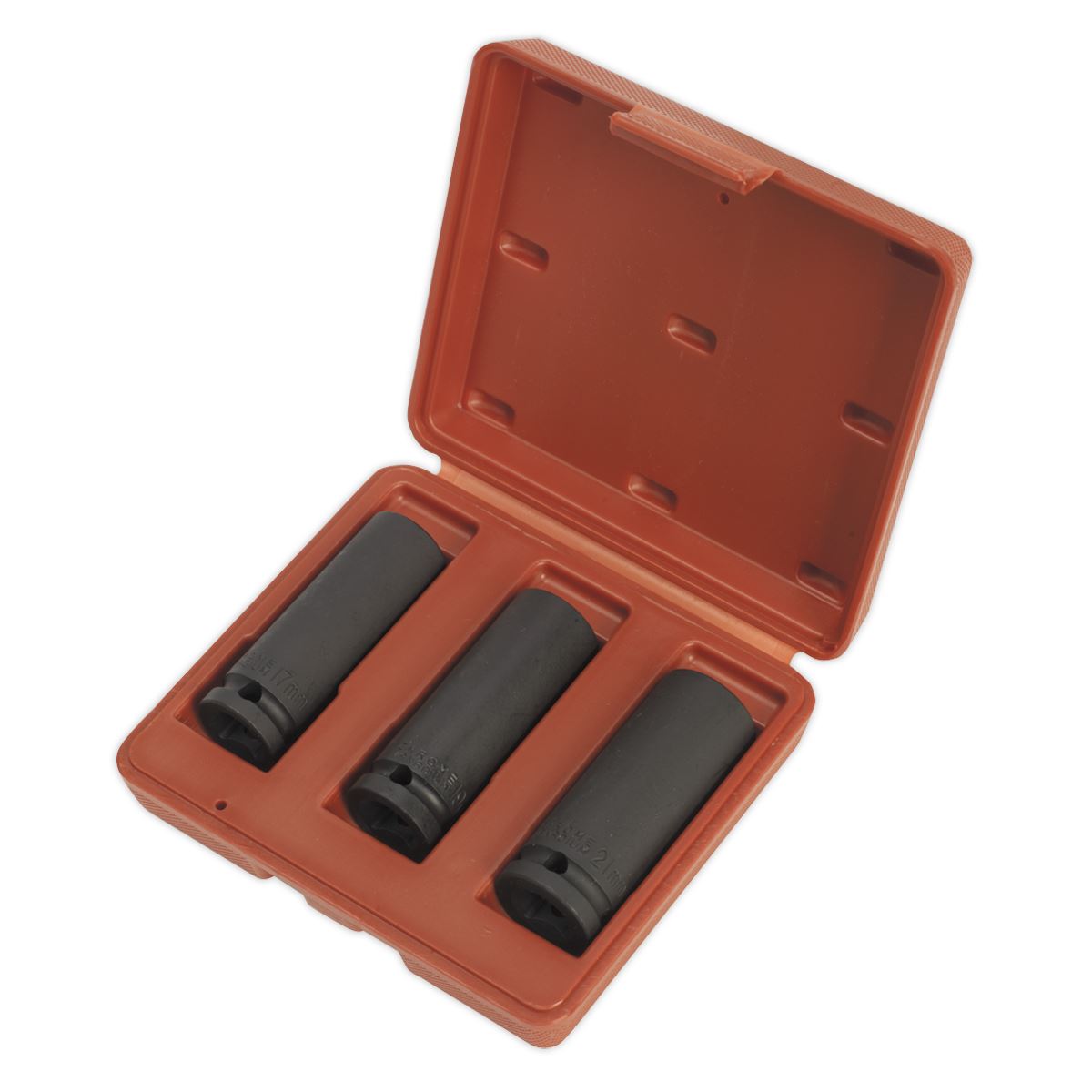 Sealey Metric Deep Impact Socket Set 3pc 17 19 21mm 1/2"Sq Boxed Drive SX043