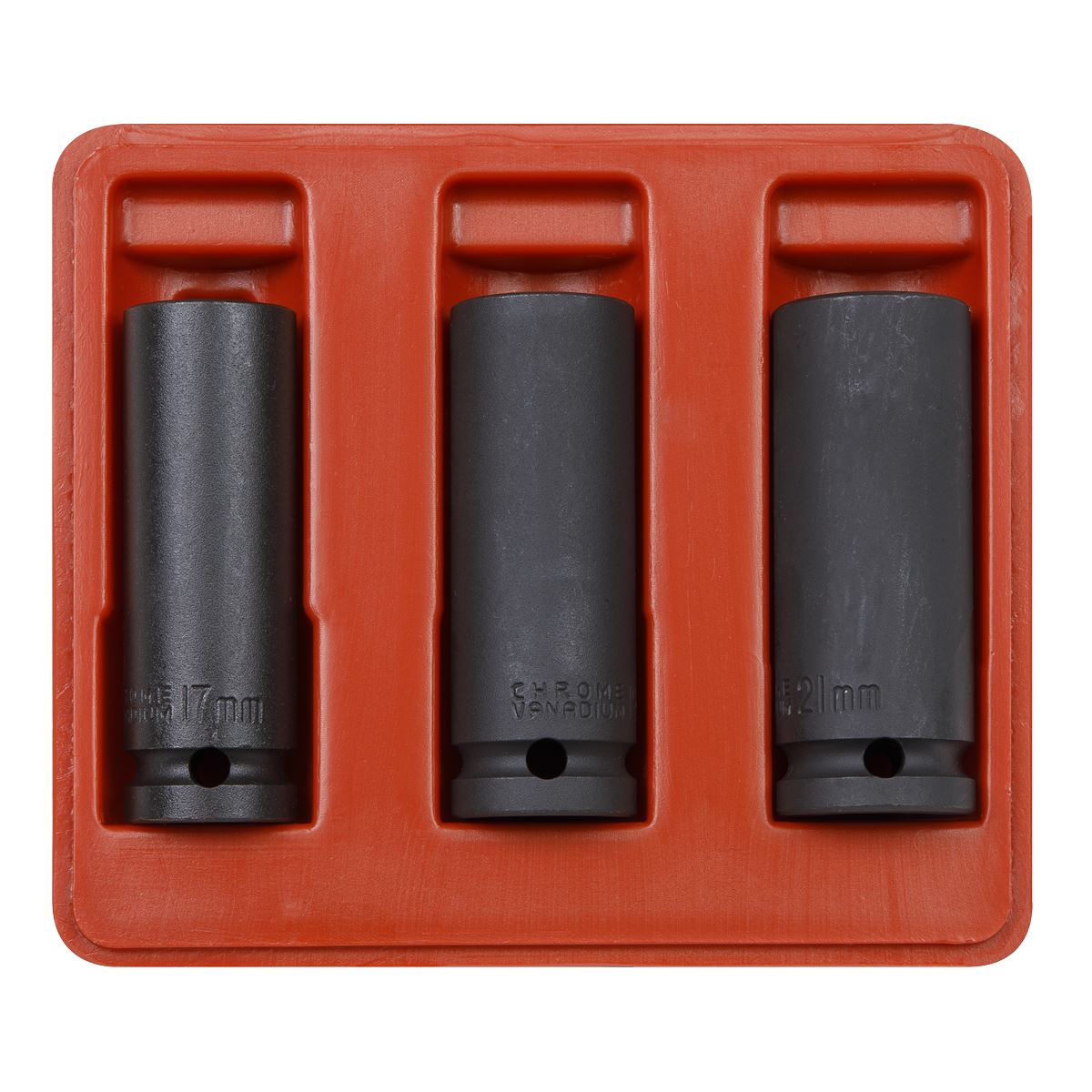 Sealey Metric Deep Impact Socket Set 3pc 17 19 21mm 1/2"Sq Boxed Drive SX043