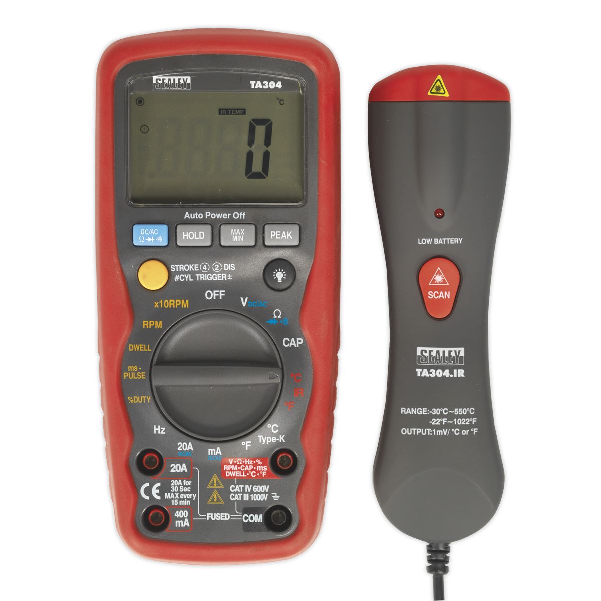 Sealey Digital Automotive Analyser 15-Function with Inductive Coupler/Infrared Temperature Probe TA304