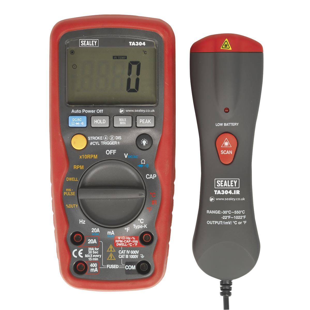 Sealey Digital Automotive Analyser 15-Function with Inductive Coupler/Infrared Temperature Probe TA304