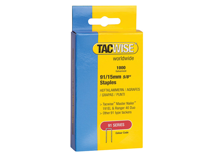 Tacwise 91 Narrow Crown Staples 40mm - Electric Tackers (Pack 1000) TAC0768