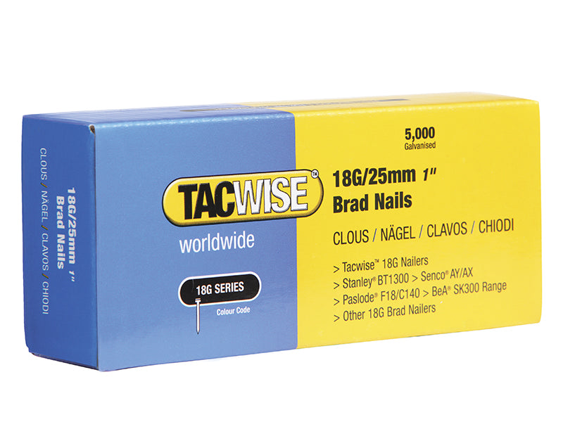 Tacwise 18 Gauge 25mm Brad Nails (Pack 5000) TAC0396