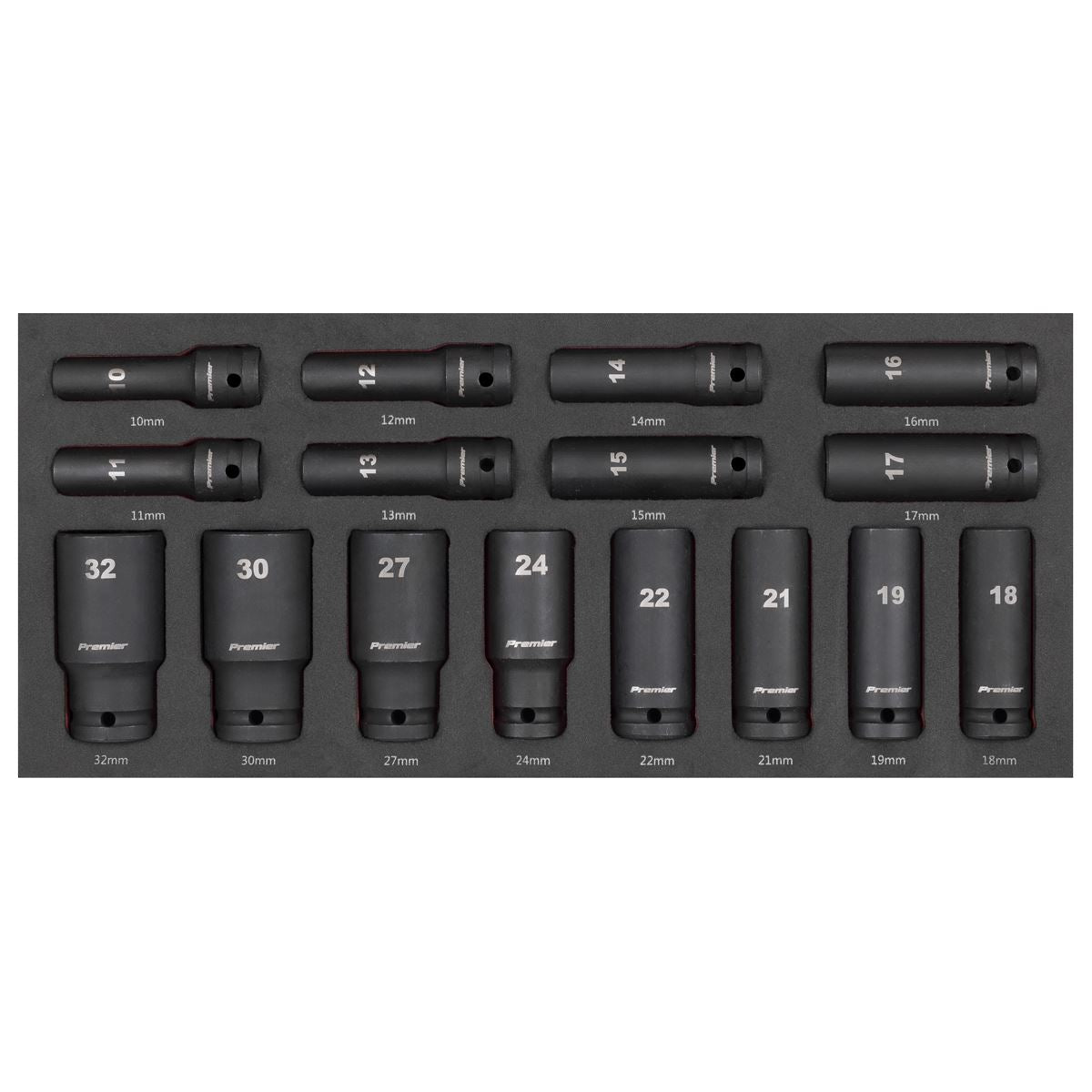 Sealey Deep Impact Socket Set & Tool Tray 1/2"D 16pc 10 to 32mm Foam Tray TBT47